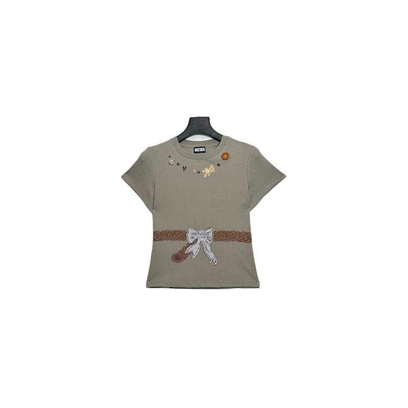 南油小众设计师新品项链熊短袖T恤