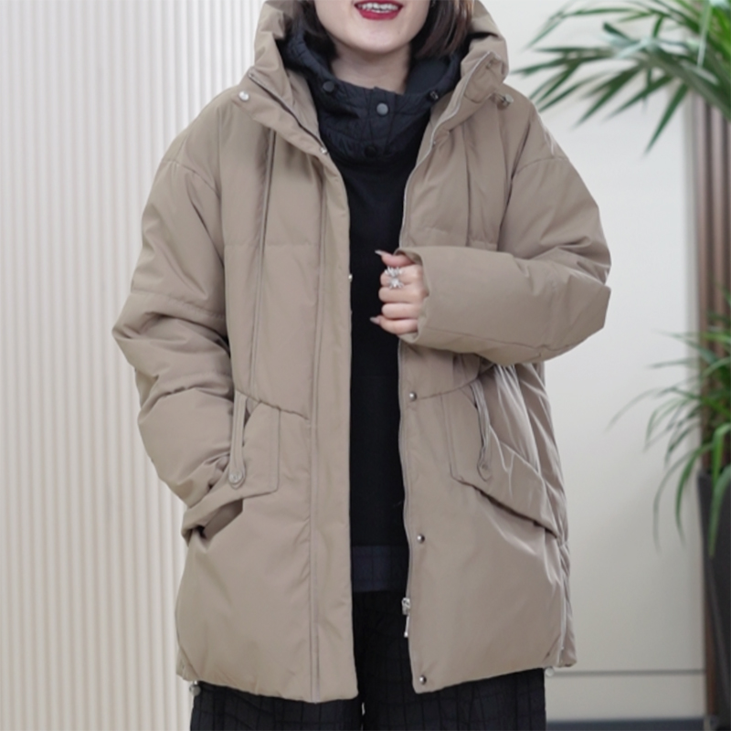 茧型大码连帽棉服女保暖厚实百搭休闲防风袖口简约英伦风冬季外套