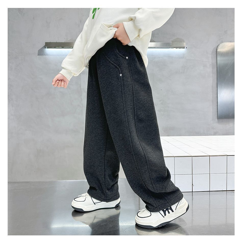 儿童加绒弯刀裤子秋冬款儿童运动裤秋装2025新款中大童休闲裤