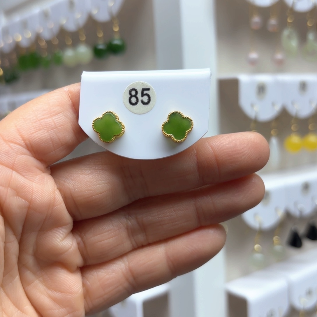 和田玉耳饰银S925镶嵌