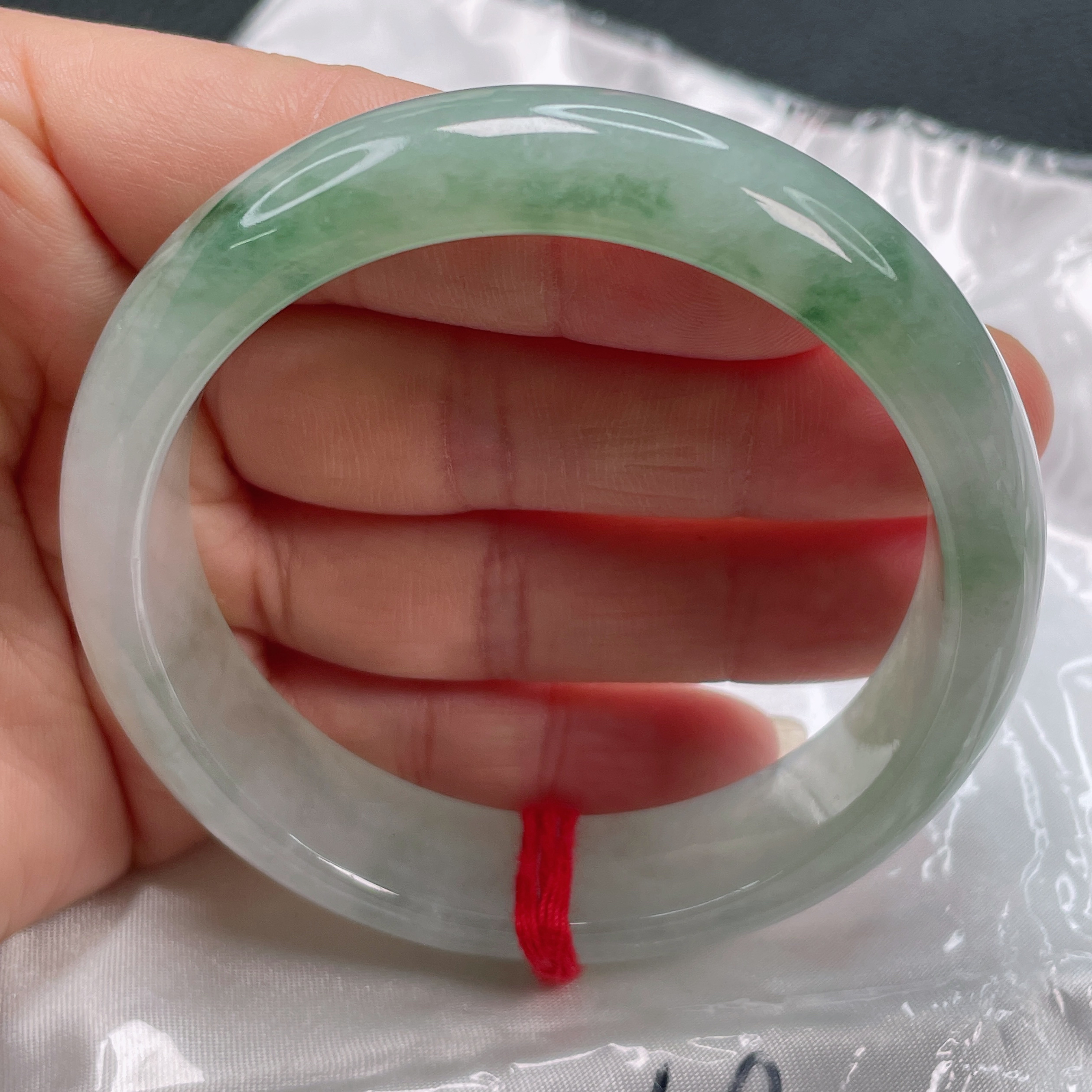 0294缅甸天然翡翠A货57圈冰飘花宽边手镯时尚百搭妈妈款精美冰透