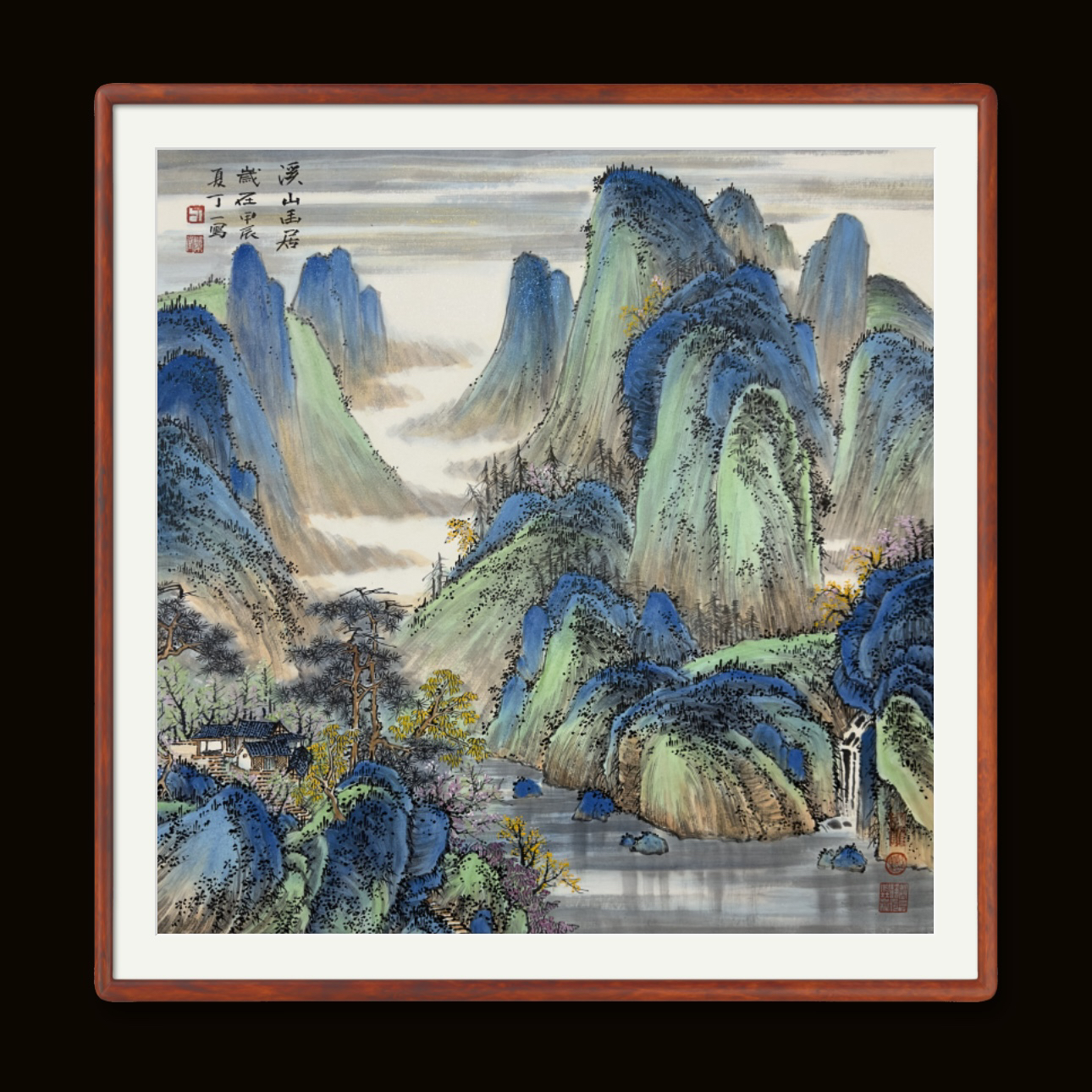 精品国画山水青绿风格客厅餐厅书房茶室