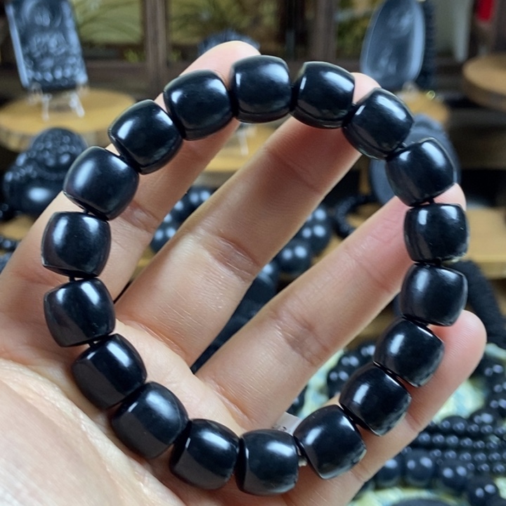 和田玉（墨玉）未镶嵌手串卡11+直切微瑕包容