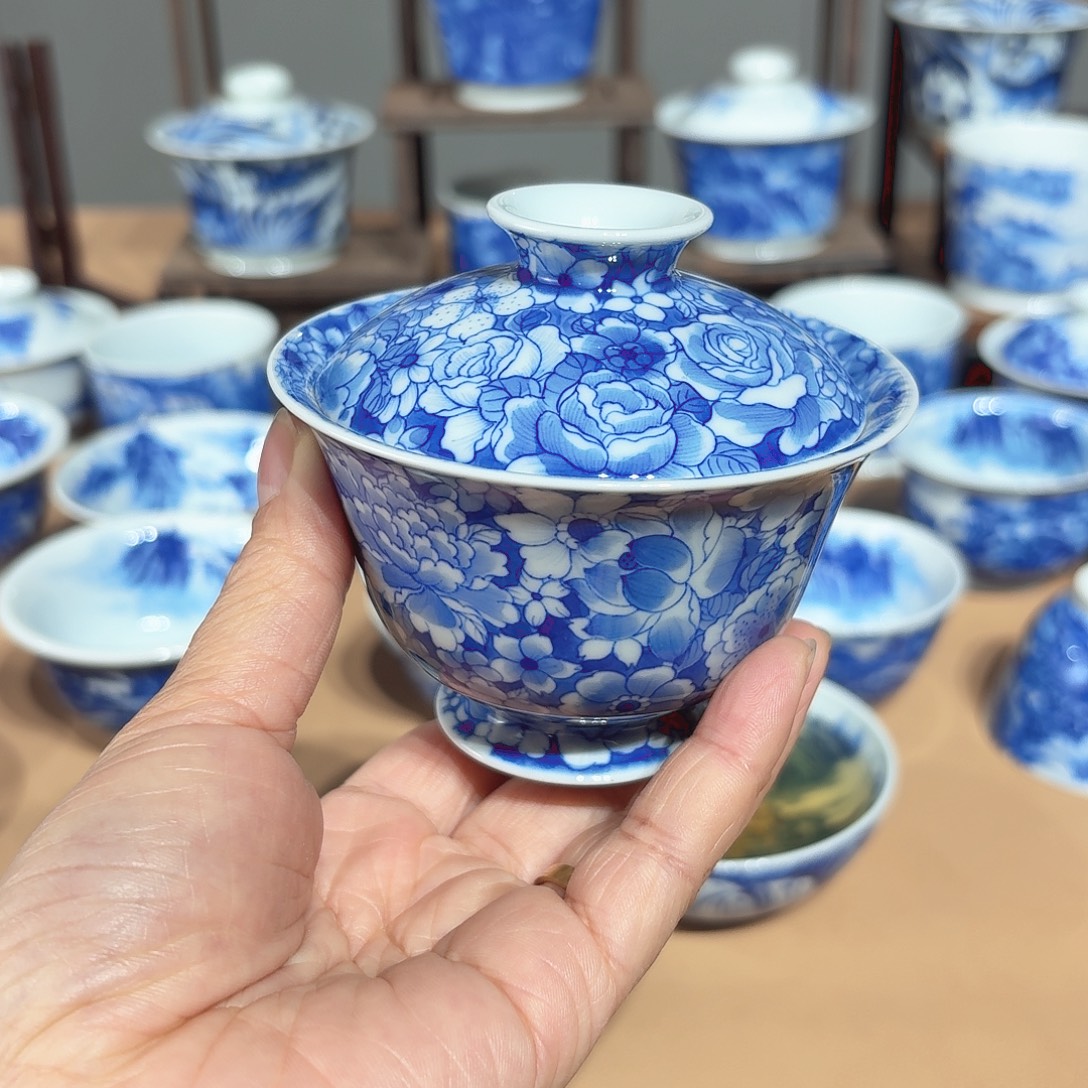 景德镇纯手绘盖碗微