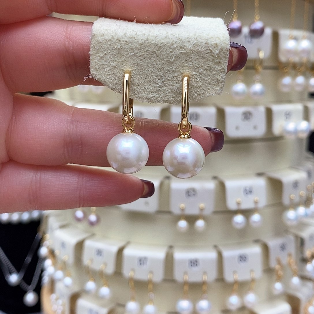 淡水珍珠耳饰银S925镶嵌冷光11到12