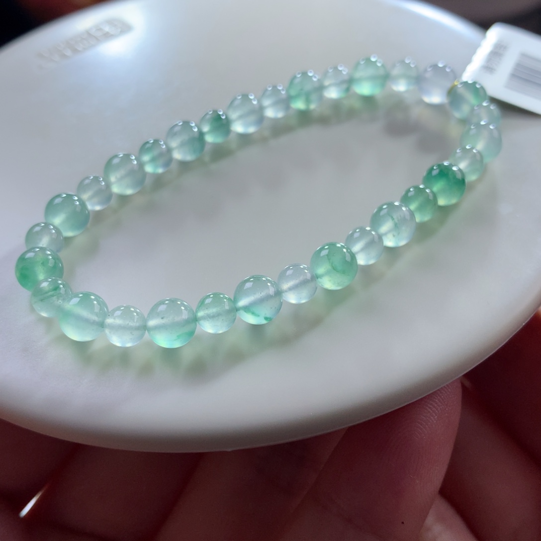 翡翠未镶嵌手链翡翠玻璃钢冰茅台白飘金丝绿卡5～6.10+