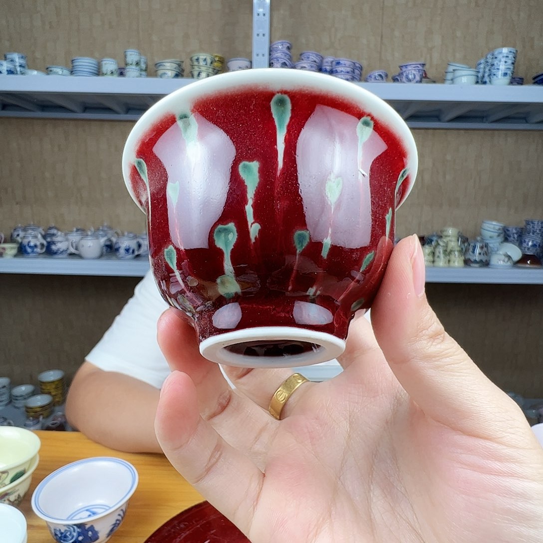 瓷片景德镇高温陶瓷朗红美人醉压手一只