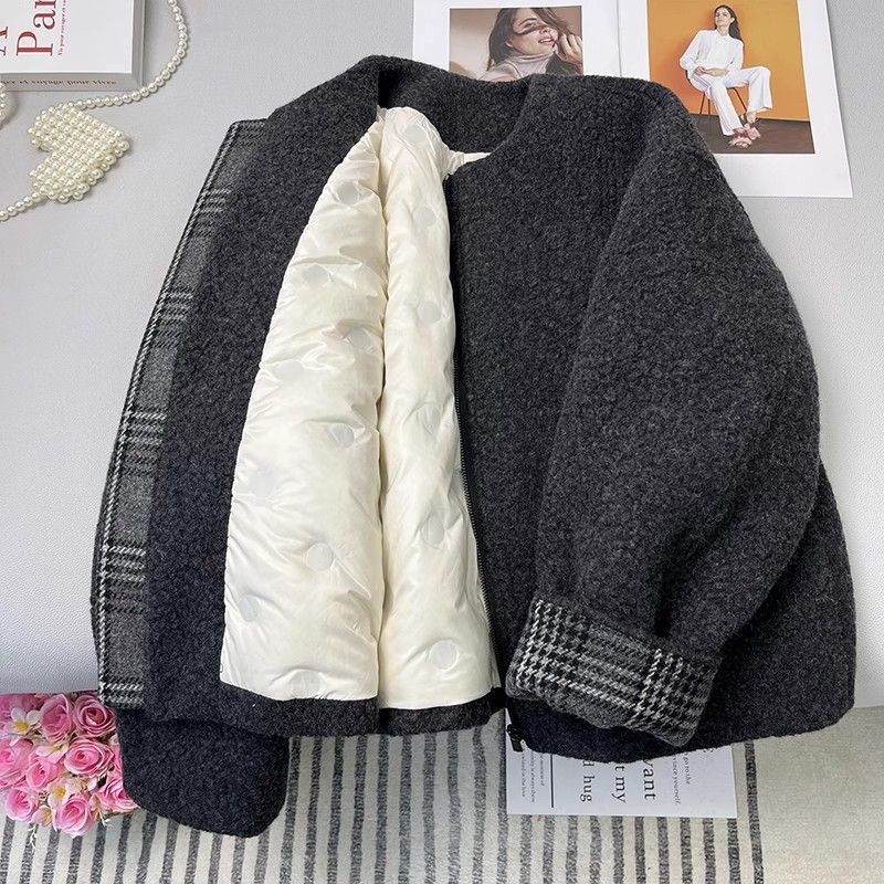 【当天发+运费险】灰色充绒小香风外套时尚保暖高级感拉链款Q255