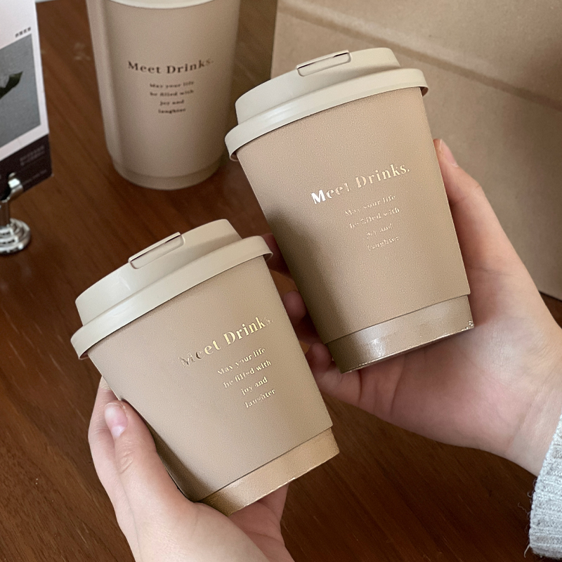 高级一次性纸杯咖啡杯简约雪域奶茶杯热饮带盖商用外带商用定制
