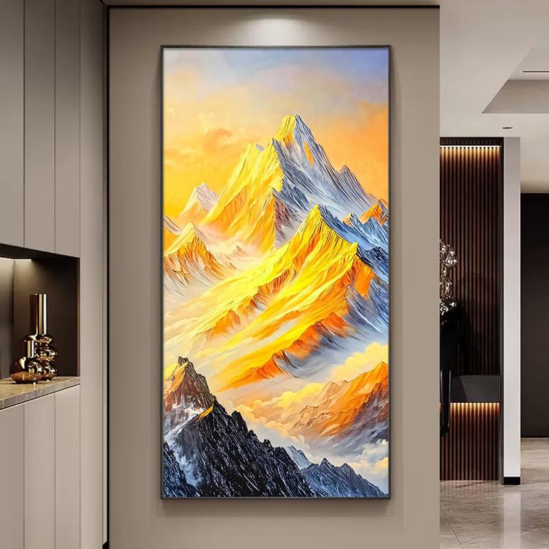 日照金山入户玄关装饰画简约大气砂岩画客厅走廊尽过道挂画