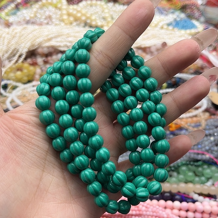 玛瑙/玉髓珠宝半成品未镶嵌一条8mm左右绿松松南瓜珠108颗