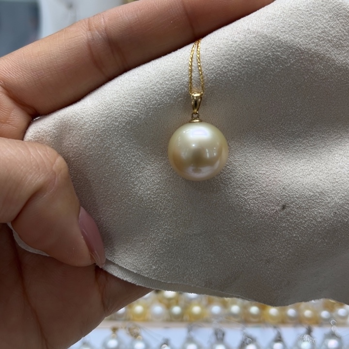 海水珍珠吊坠(不含链)18K金镶嵌14-15mm