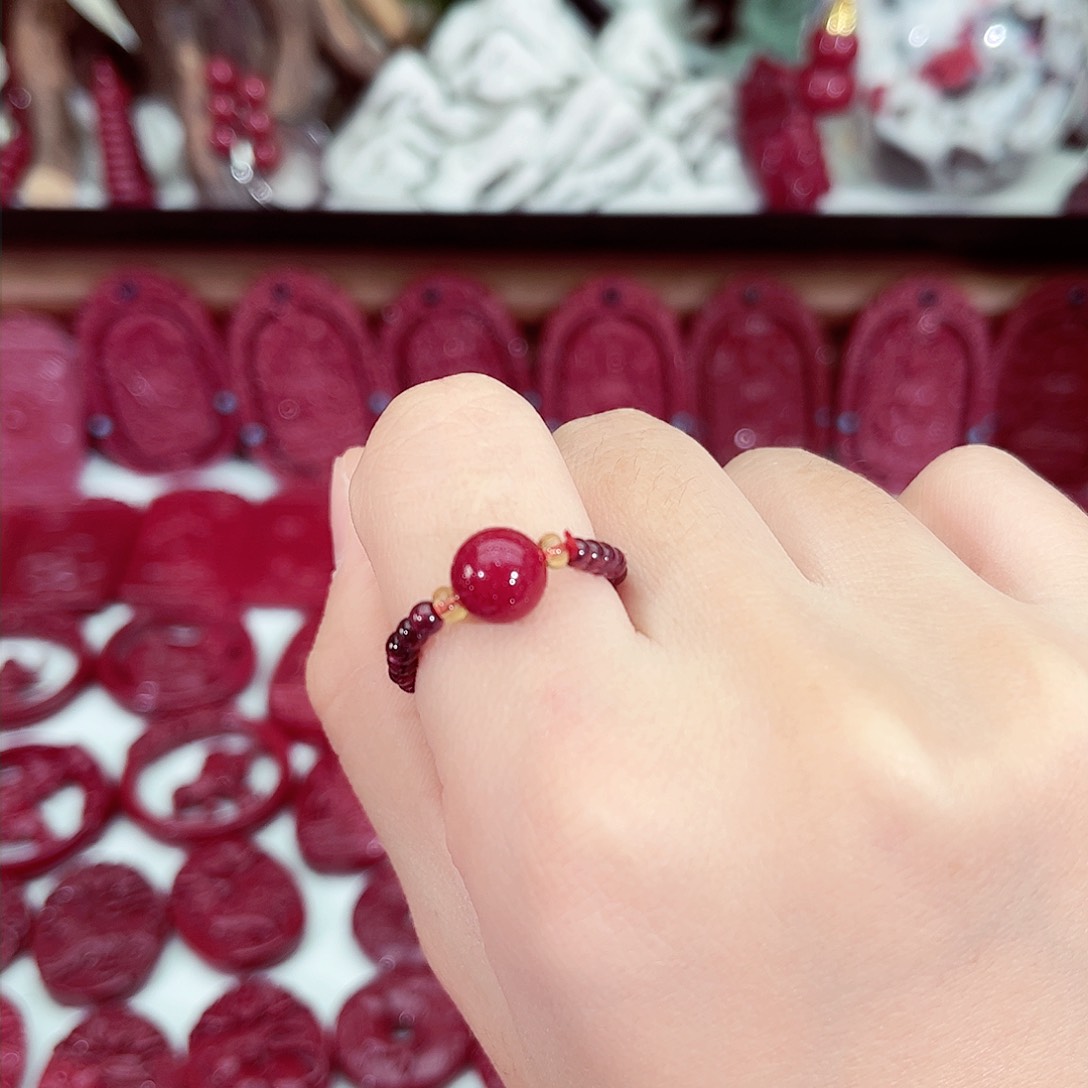 天然辰砂正品紫金砂素珠戒指