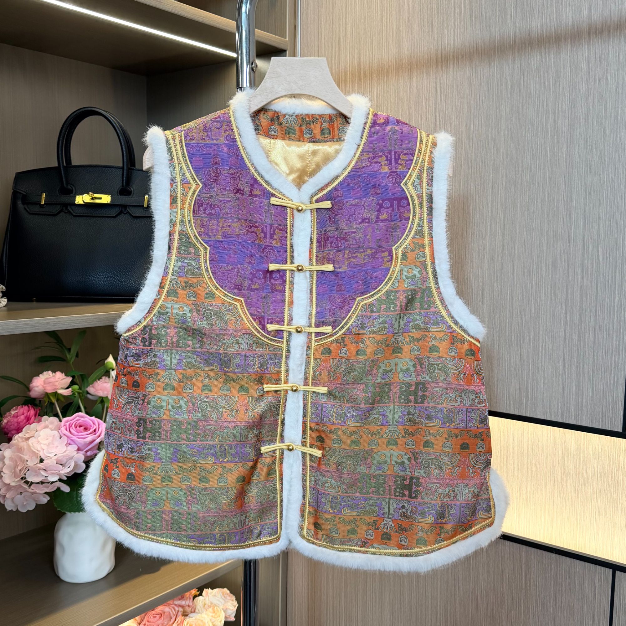 【锦尚】高定·冬季加棉加厚新中式冬夹棉提花女士马甲