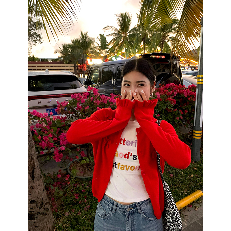 今屿花花 毛衣内搭可外穿2025年新款早春设计感蝴蝶结针织衫上衣