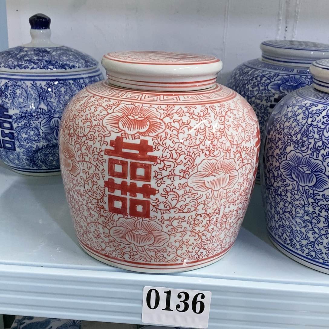 【闪购商品】摆件双喜临门储物罐瓷器……………………