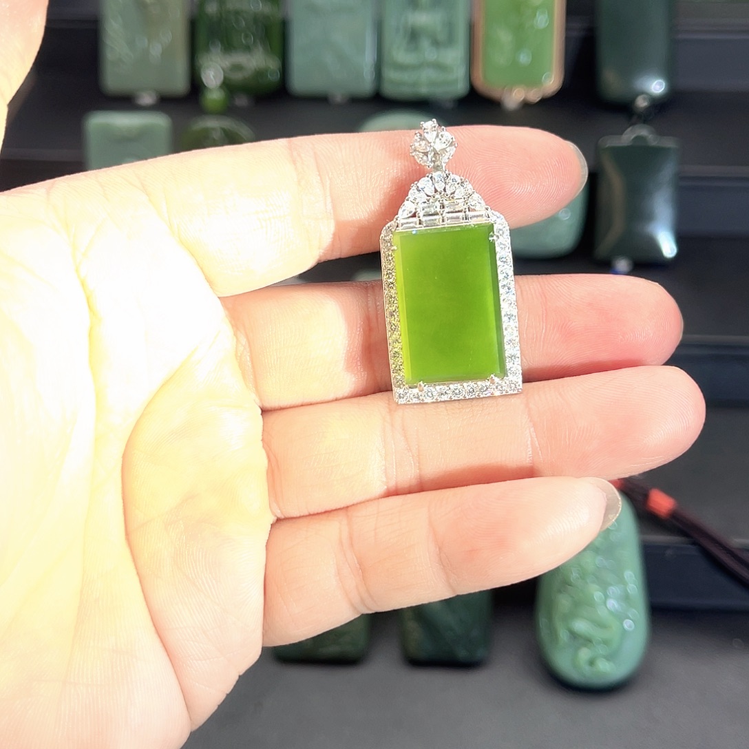 和田玉（碧玉）银S925镶嵌吊坠(不含链)