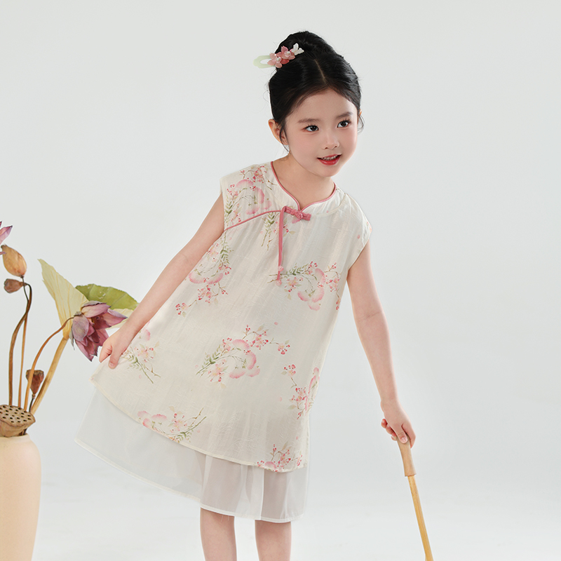 女童新中式碎花女宝公主夏装古风旗袍