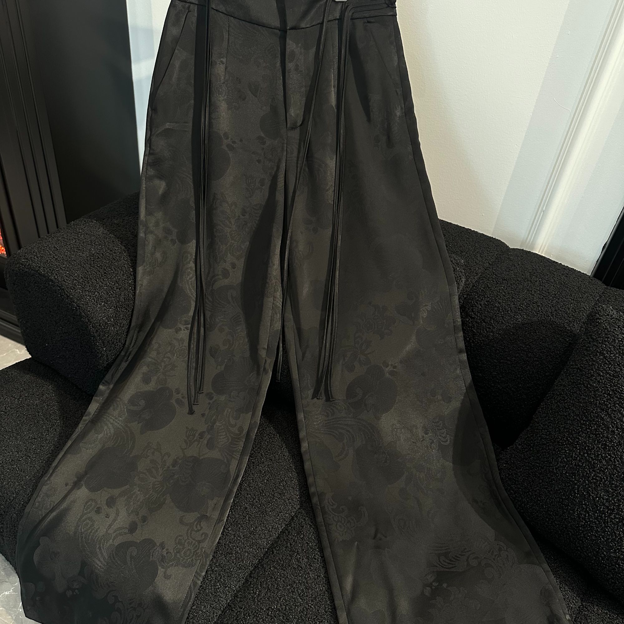 【曼德诗 】新中式新款国风醋酸直筒休闲裤M102310504