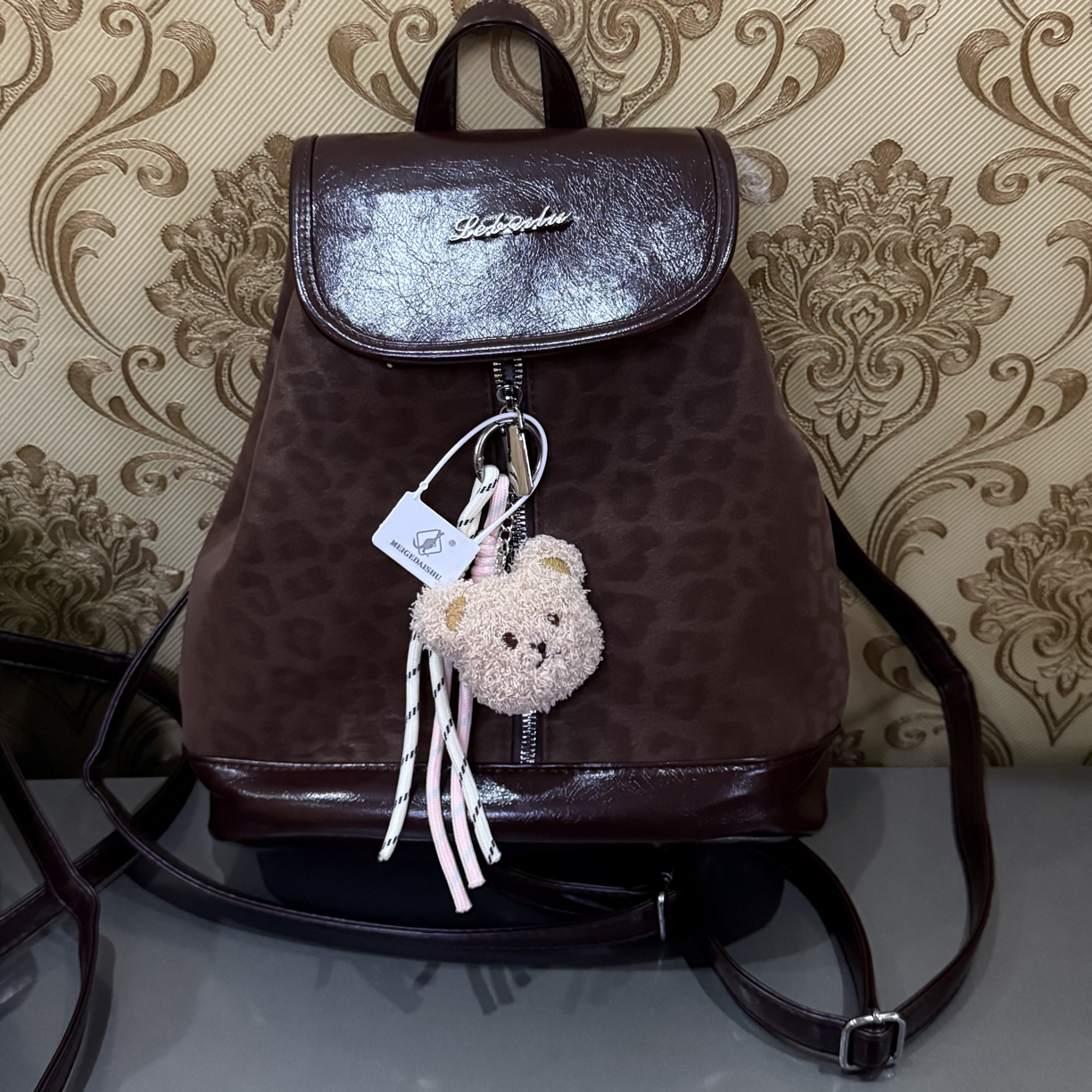 时尚复古风双肩包桶包休闲潮流百搭豹纹双肩包