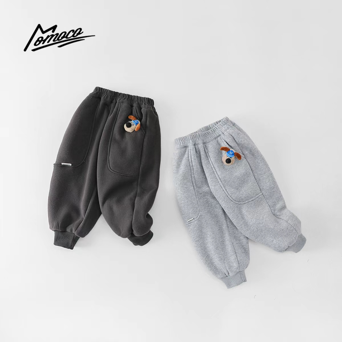 MOMOCO冬季男童潮流休闲针织小狗玩偶厚款卫裤77430358043&44