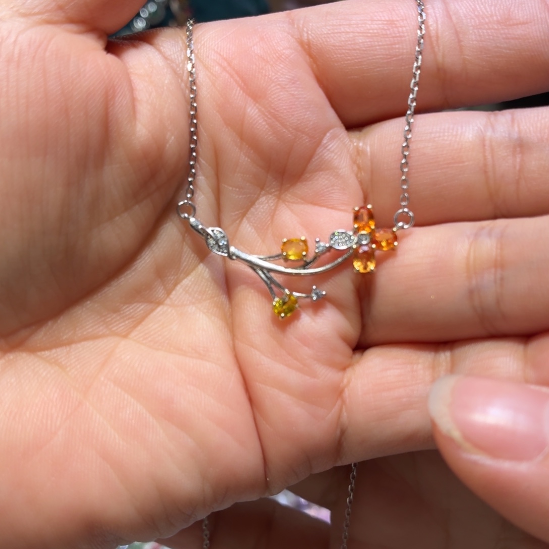 彩色蓝宝石银S925镶嵌颈饰抖音基地质检