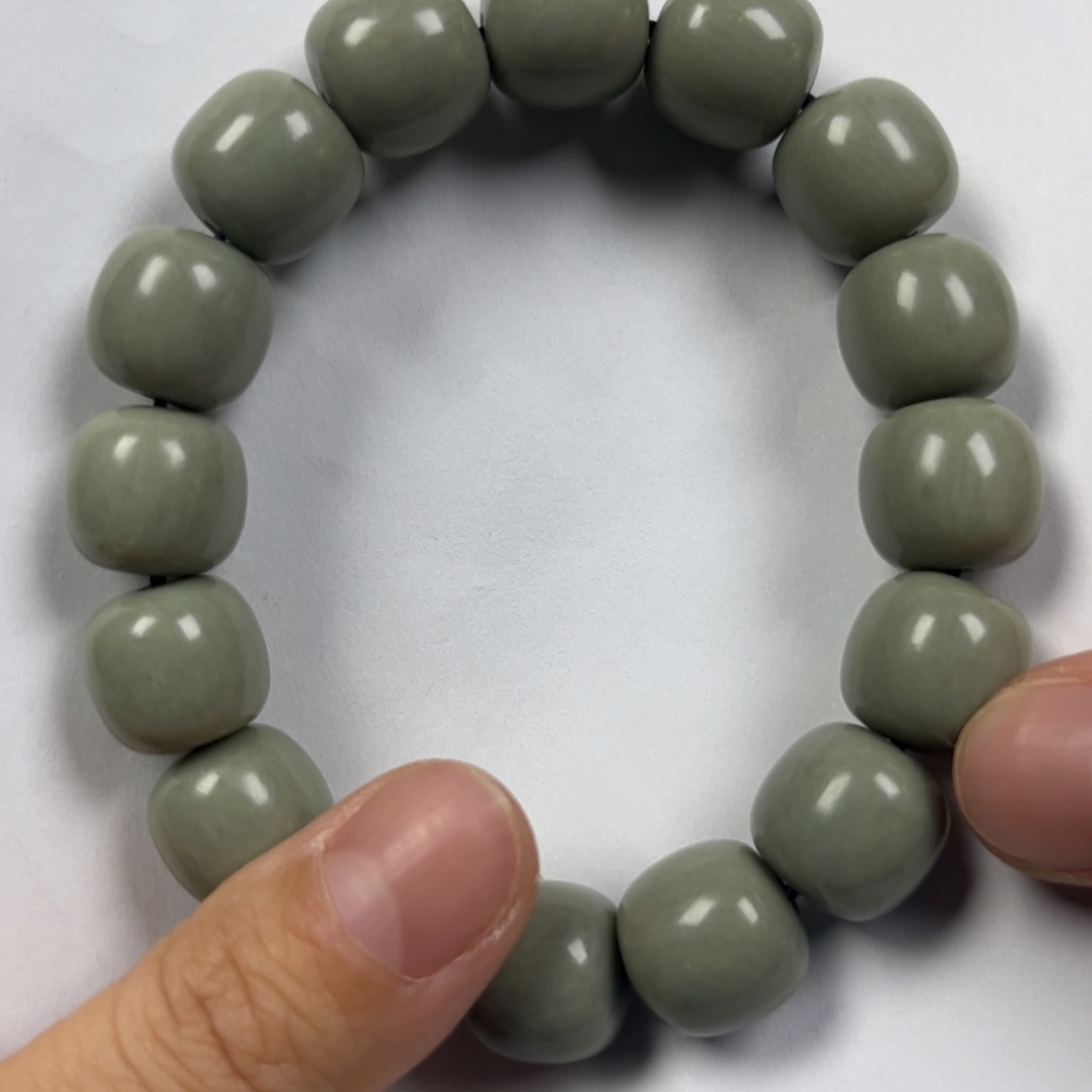 和田玉手链未镶嵌卡14老形珠