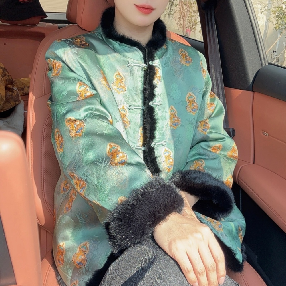 【玉葫欢】冬季新中式国风水貂毛高级气质双面双穿加绒加厚女装外套