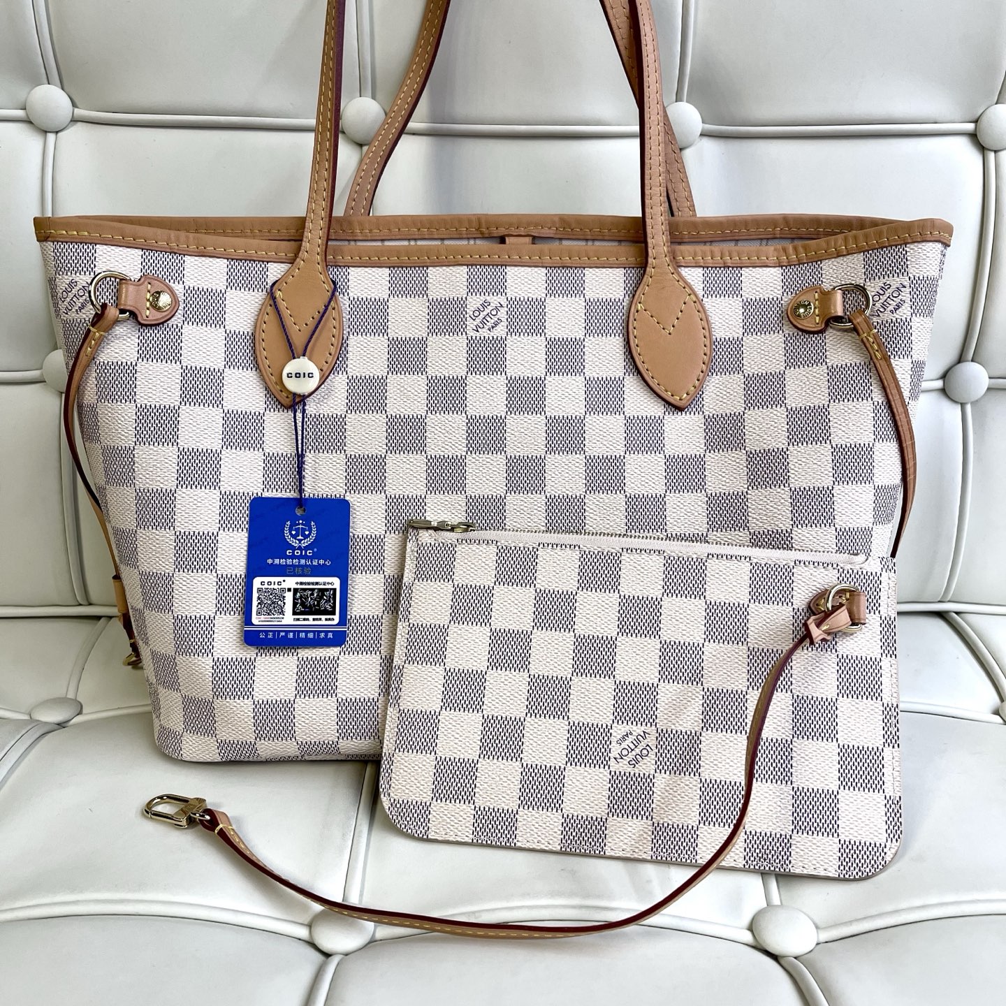 95新 LouisVuitton/路易威登 119568 lv白棋盘格nf小号原皮有子包