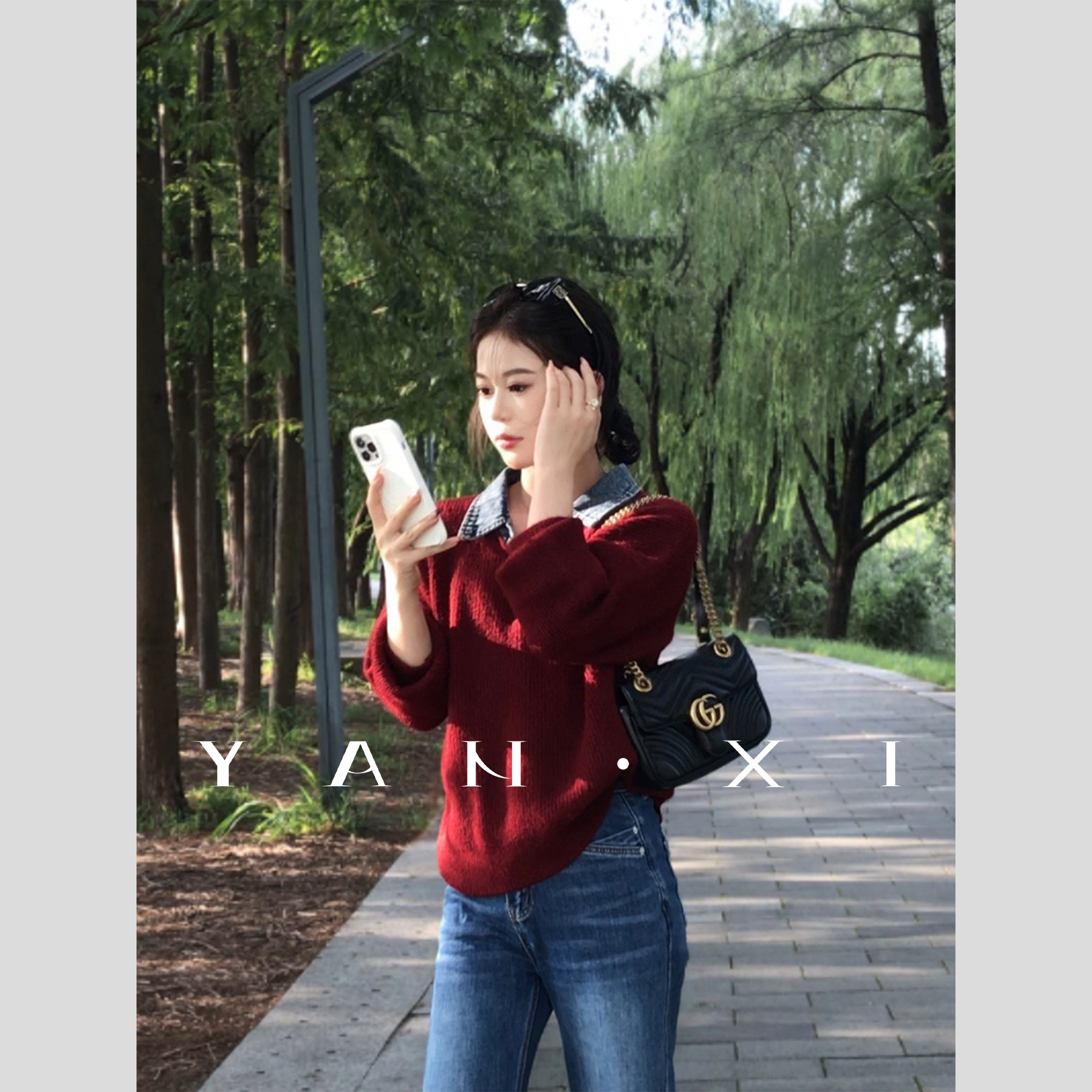 言希】【心动邂逅】假两件针织毛衣女长袖秋冬毛衣针织YXD4MY4534A