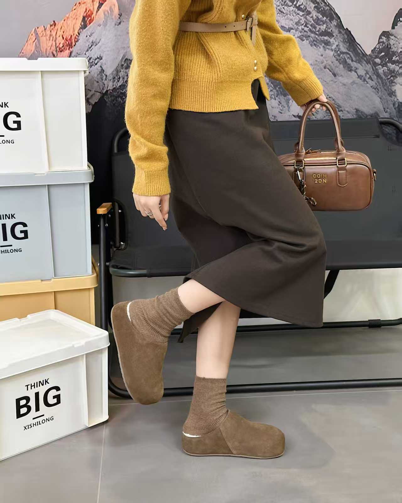 厚底加绒勃肯女鞋2025冬季新款一脚蹬保暖