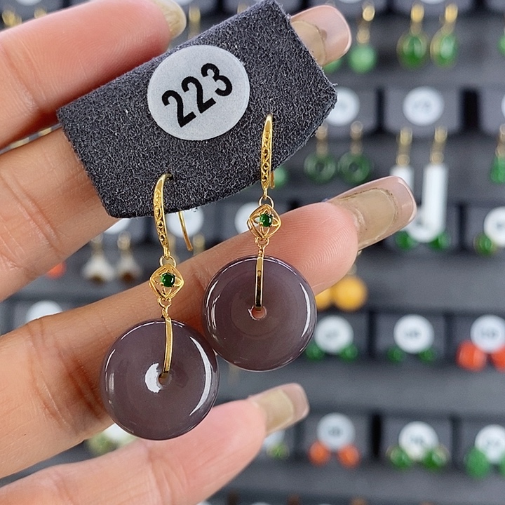 和田玉耳饰18K金镶嵌