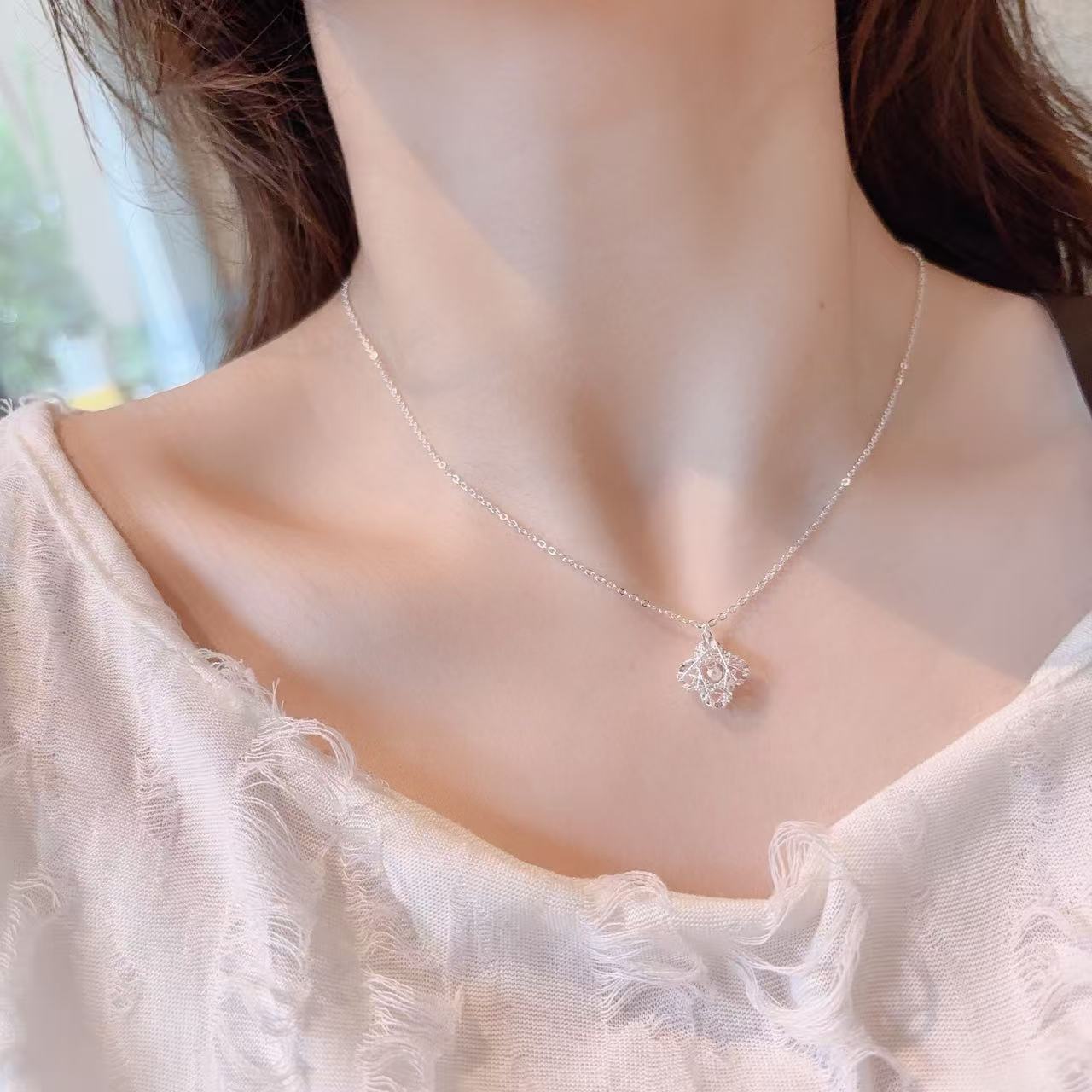 坠链均足银 足银990四叶草项链代表希望信心爱情幸运㐽戴感强气质