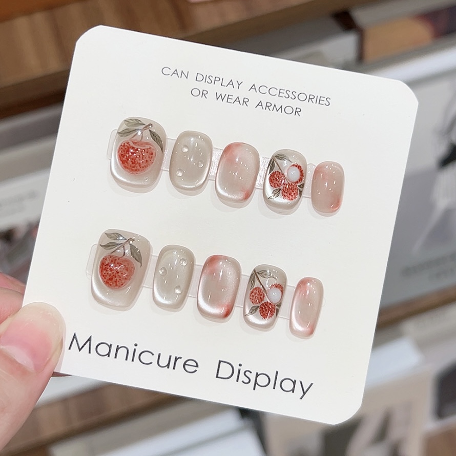 长安的荔枝 手工穿戴甲 定制美甲10片装 半手工猫眼秋冬美甲ins