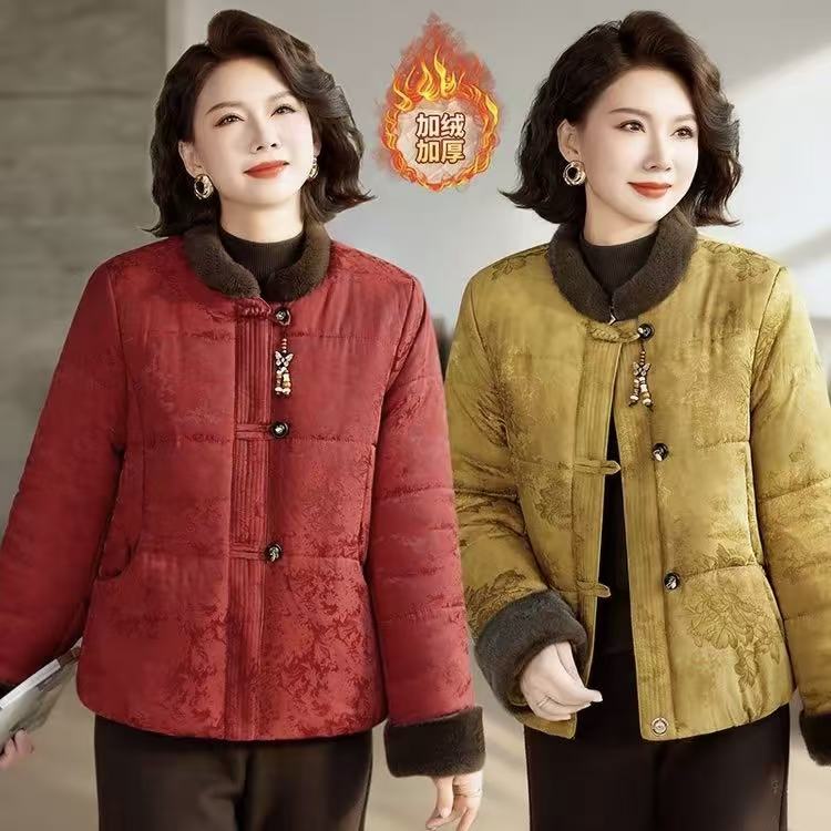 印花民族风中国风中老年女装棉衣复古保暖短款时尚减龄气质棉袄