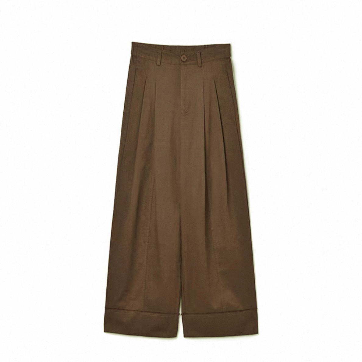 卡其色腰带款松紧腰阔腿长裤子简约风休闲裤女T6