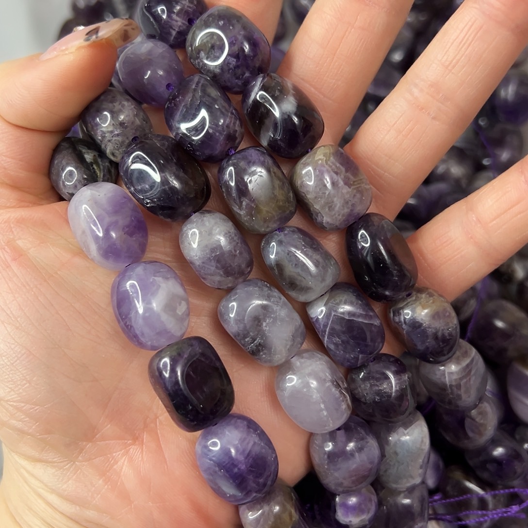 玛瑙/玉髓合金珠宝半成品，卡12x17紫水晶块一条