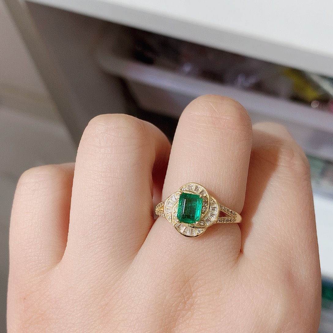 祖母绿戒指银S925镶嵌