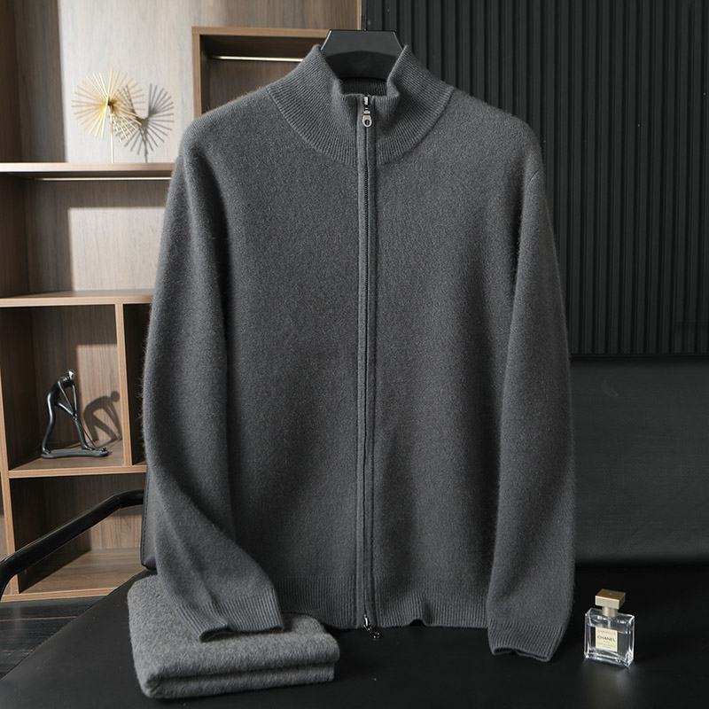 100%纯山羊绒开衫男半高领针织拉链外套休闲2024新款保暖TR-650g