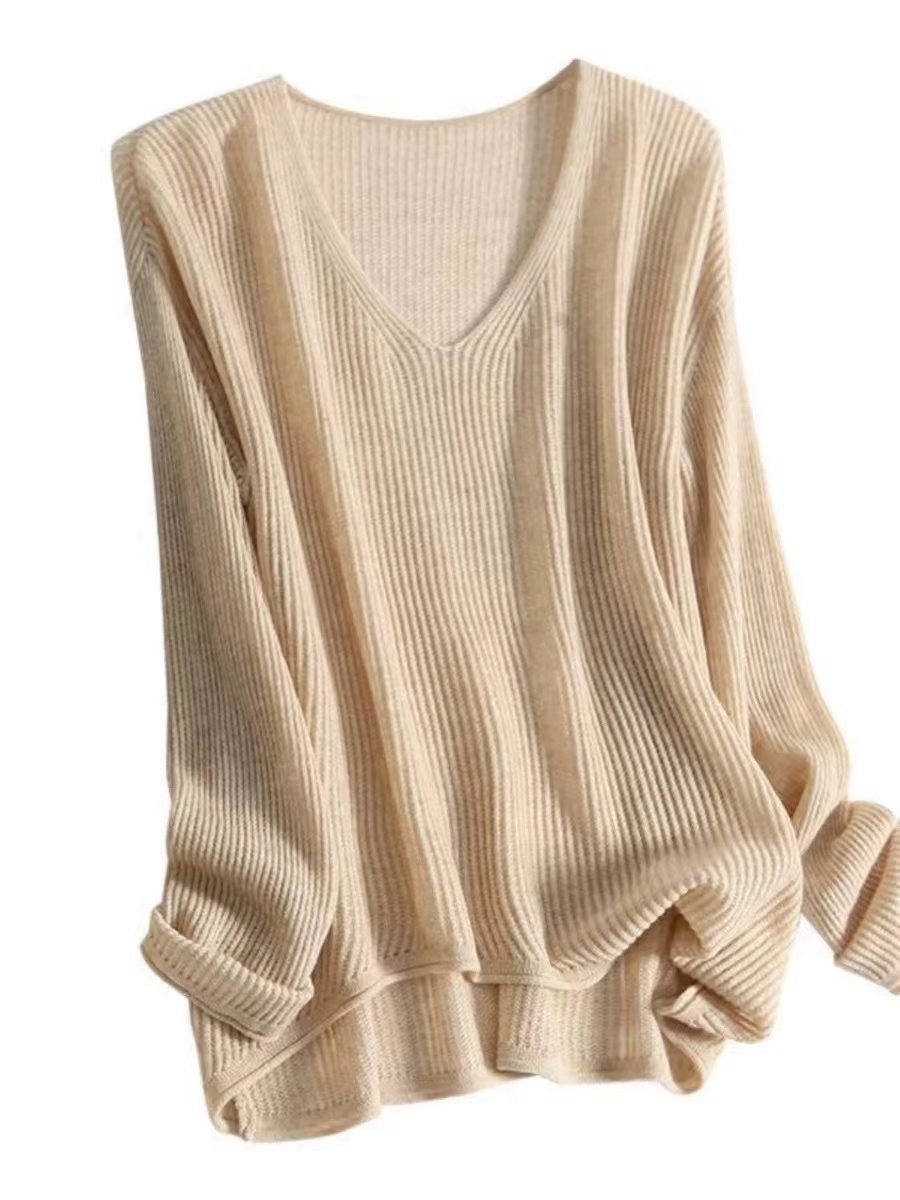 300-399 女款百搭V领套头针织毛衣