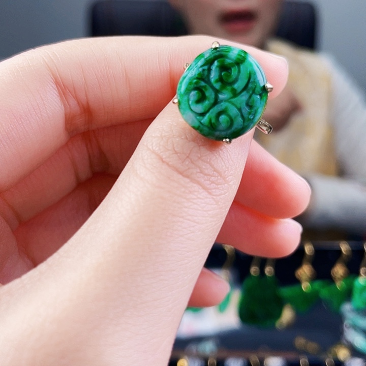 翡翠戒指银S925镶嵌饰品