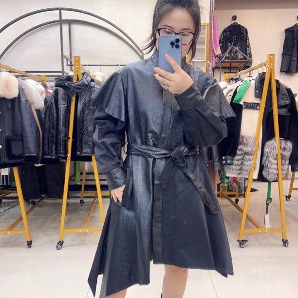 欧货休闲宽松真皮绵羊皮轻奢秀款皮衣女时尚百搭拼接网纱洋气外套
