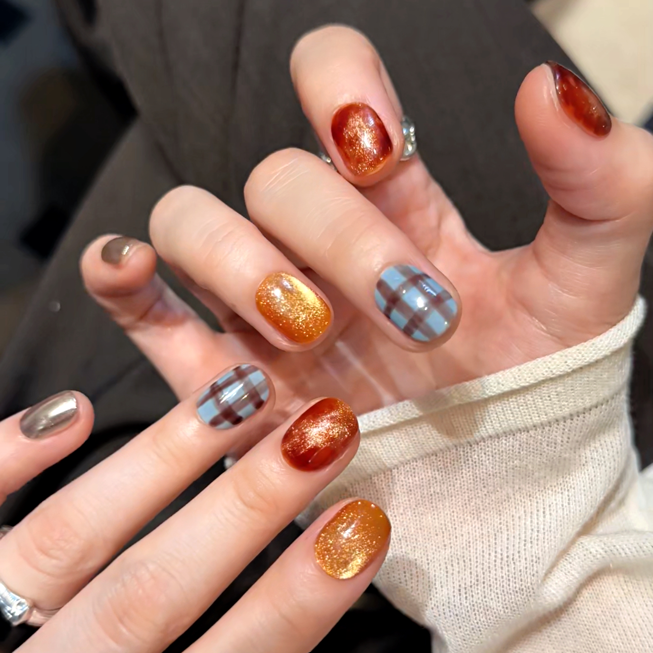 『火烧云』豆豆猫眼爆闪显白2025年秋冬新款氛围创意纯手工穿戴甲