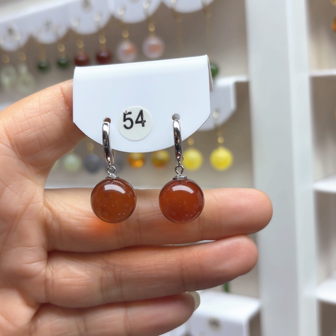 血珀耳饰银S925镶嵌血珀