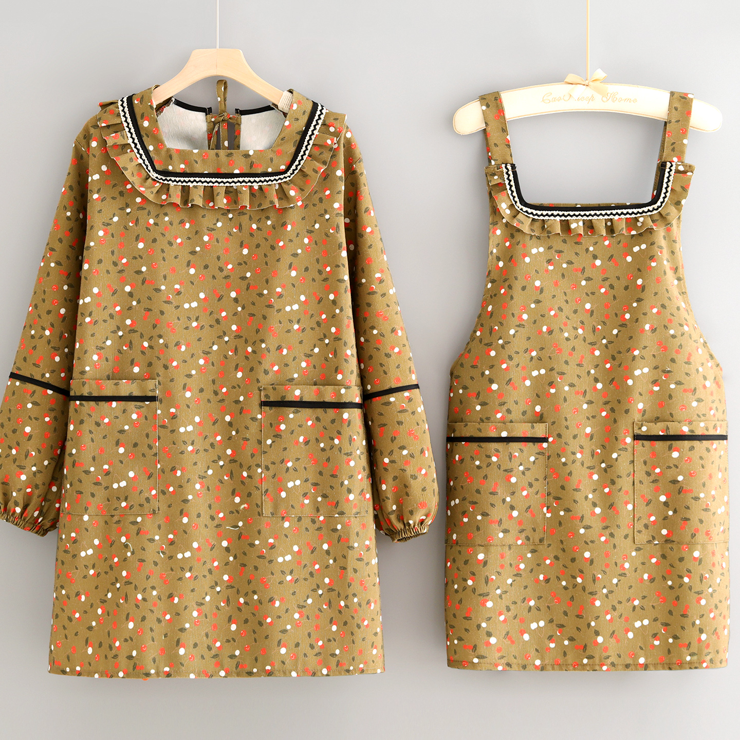 时尚洋气长袖罩衣家用厨房做饭围裙防污透气餐饮家居女外穿工作服