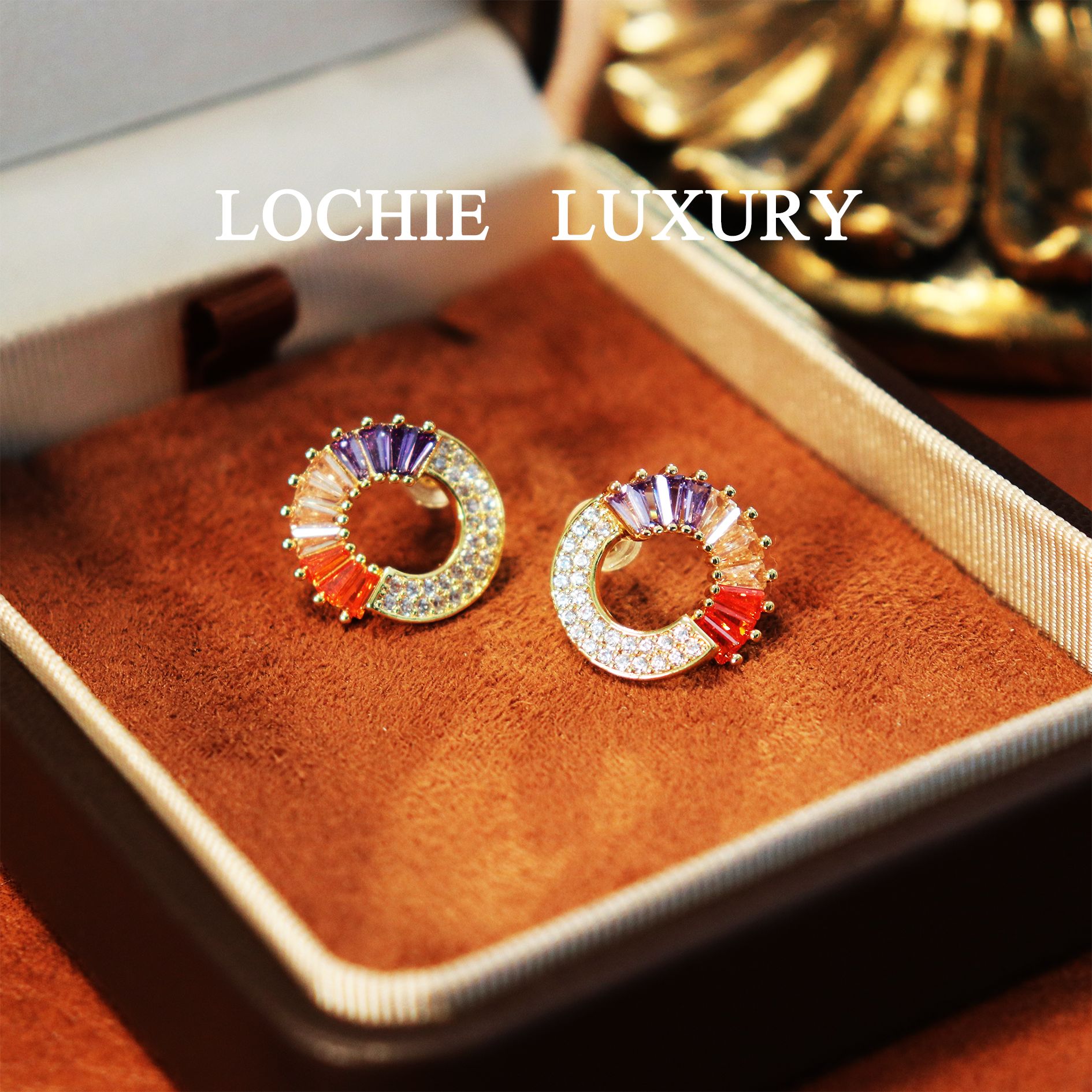Lochie Luxury 黄铜锆石耳饰 Q059【霞光织梦】小众精致锆石耳钉