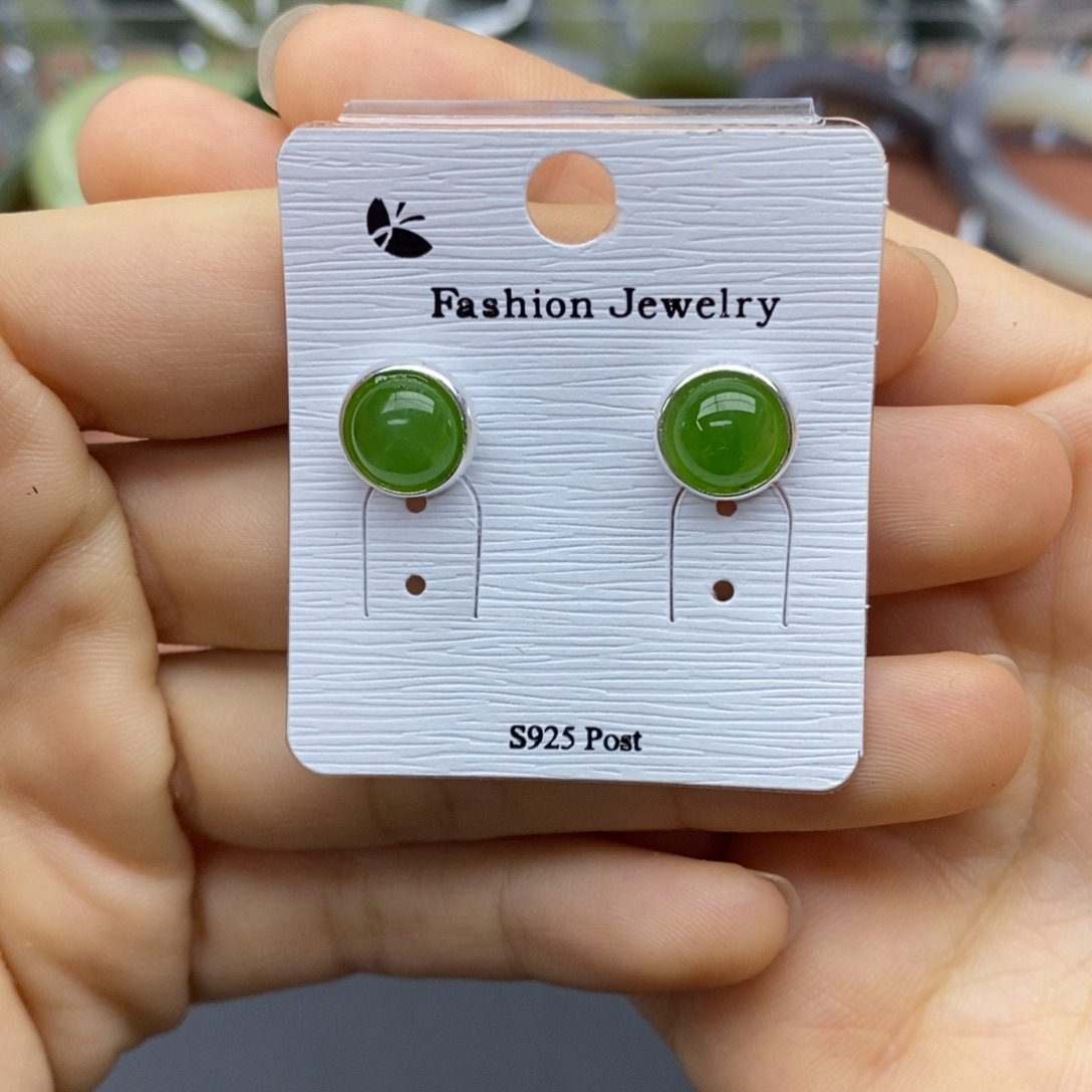 和田玉银S925镶嵌耳饰