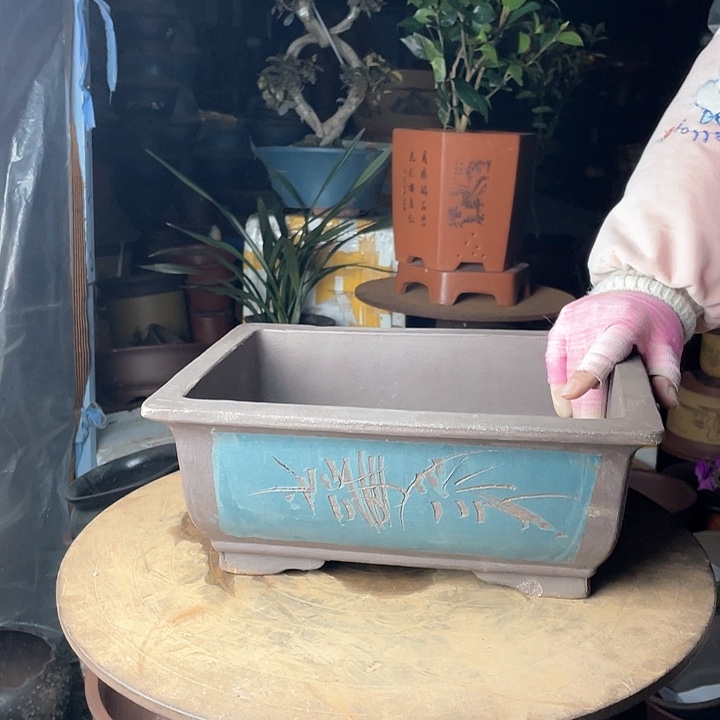 紫砂31蓝色马槽花盆花盆