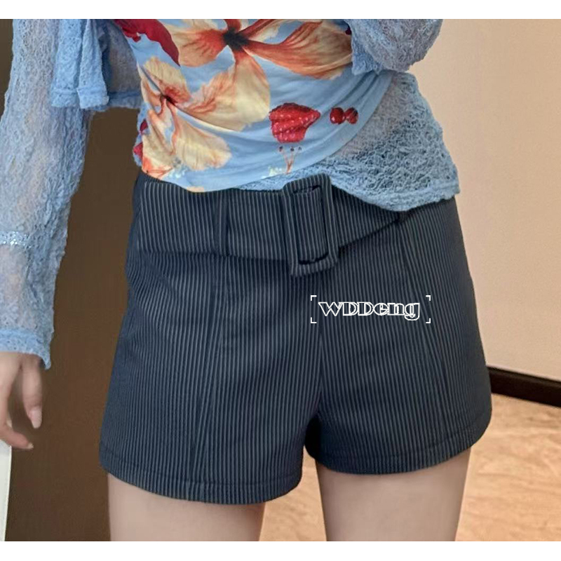 清清款王等等【miu系女孩】夏季经典修身宽腰带条纹短裤U225N10682