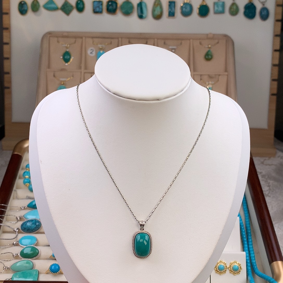 绿松石银S925镶嵌吊坠(不含链)